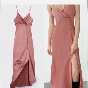 ZARA Satin Pink Sleeveless Slip Dress BLOGGERS FAVE !! Size Small